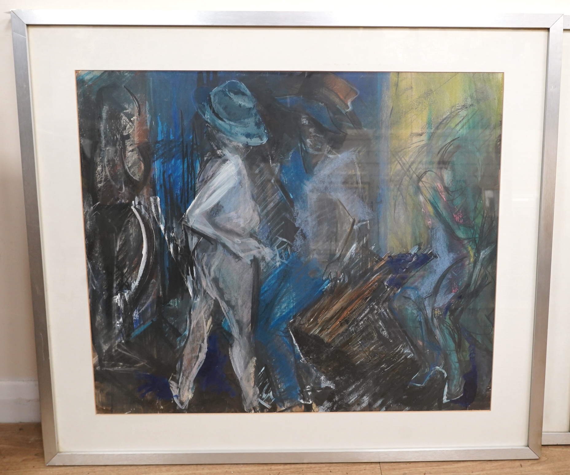 Elaine Steele, two mixed medias, comprising 'Left with blue Monday' and 'You act like it's a play you play', each inscribed verso, largest 54 x 73cm. Condition - good